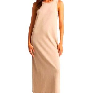 Z Supply Tank Midi Dress Small Tan 100% Cotton Stretch Casual